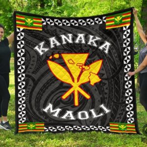 Kanaka Maoli Flag Polynesian Premium Quilt White  Love Style  Ah  J1  Quilt